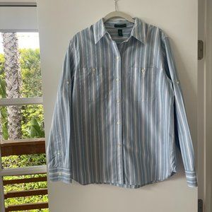 Ralph Lauren Blue and White Striped Button Down Shirt